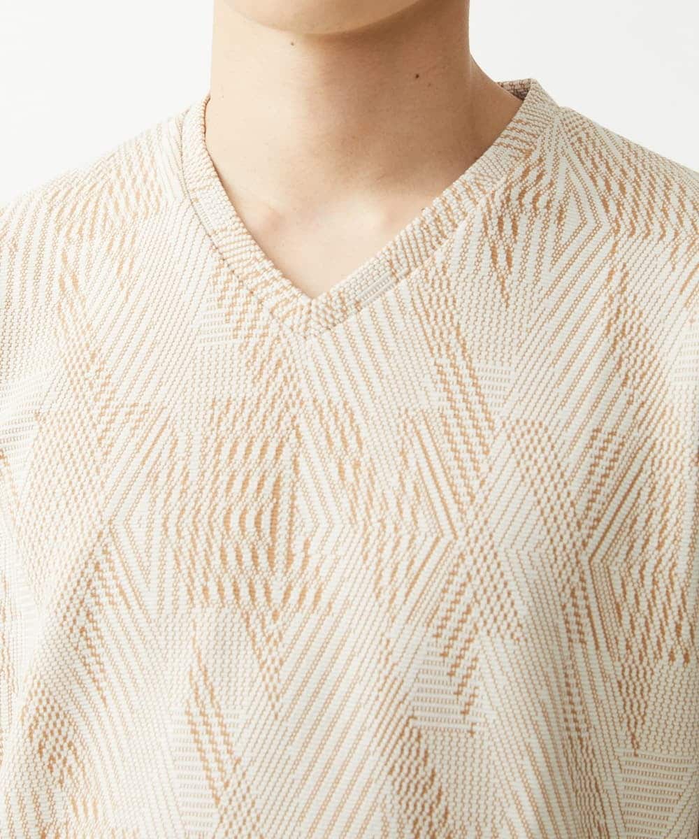 MKKHX23069 MK MICHEL KLEIN HOMME(MKミッシェルクランオム) 【大きいサイズあり】カットソー/ジオメトリックジャガード アイボリー