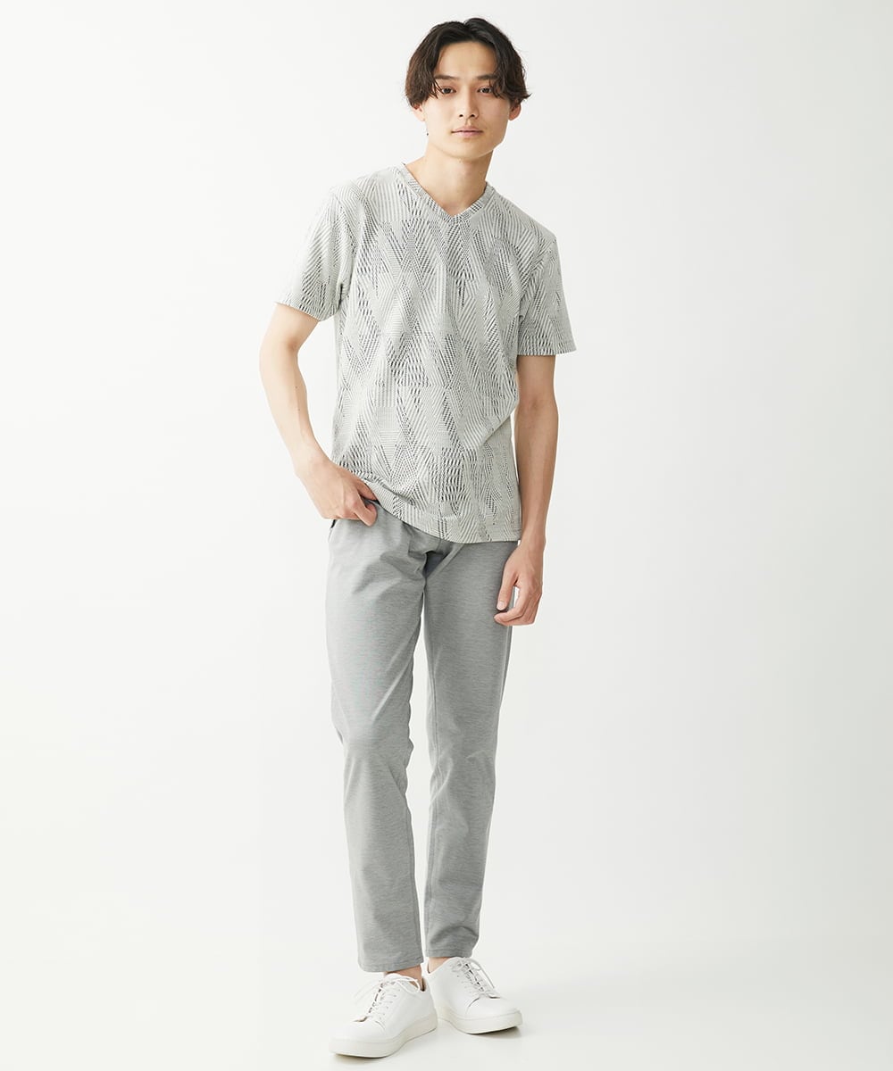 MKKHX23069 MK MICHEL KLEIN HOMME(MKミッシェルクランオム) 【大きいサイズあり】カットソー/ジオメトリックジャガード グレー