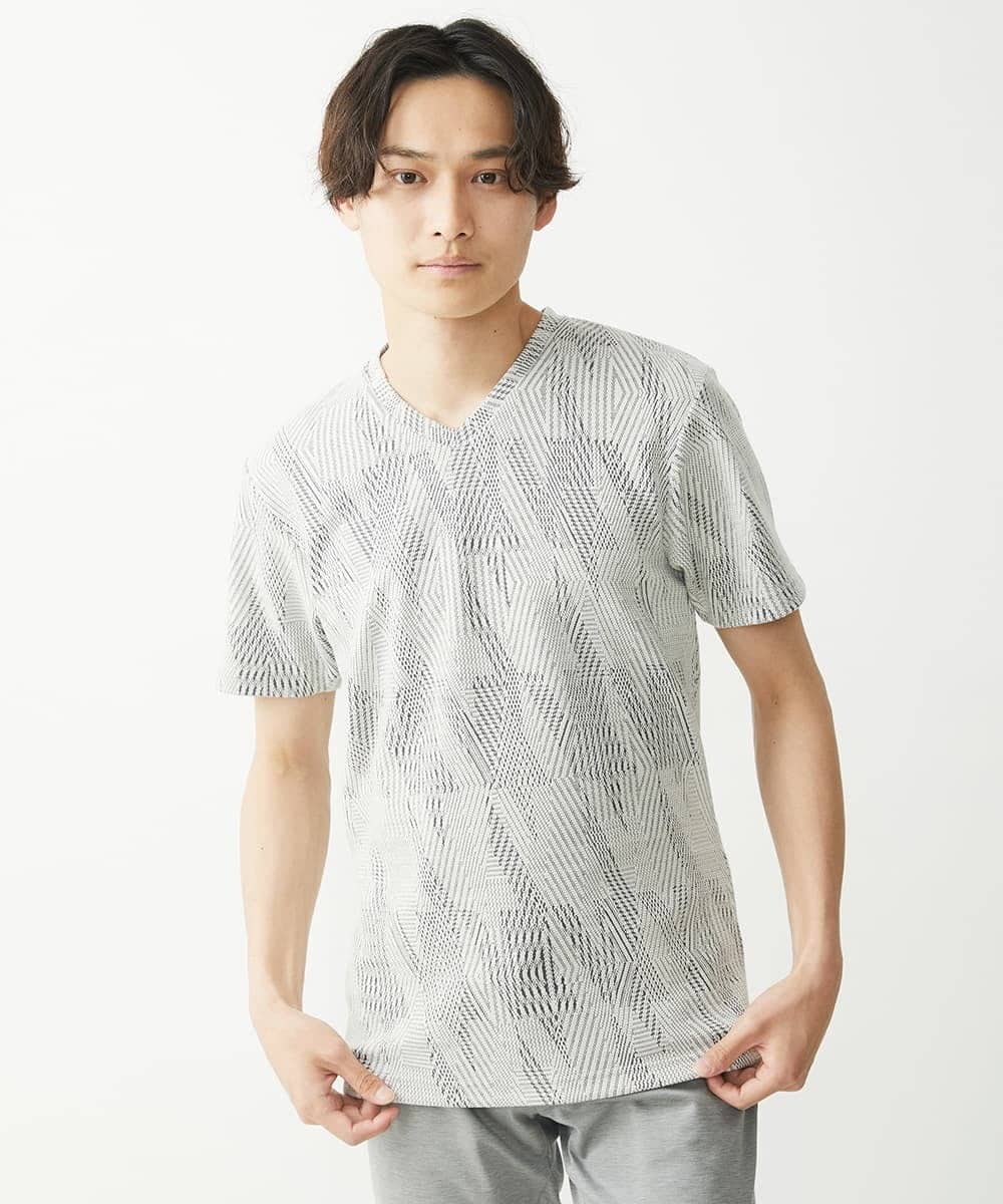 MKKHX23069 MK MICHEL KLEIN HOMME(MKミッシェルクランオム) 【大きいサイズあり】カットソー/ジオメトリックジャガード グレー