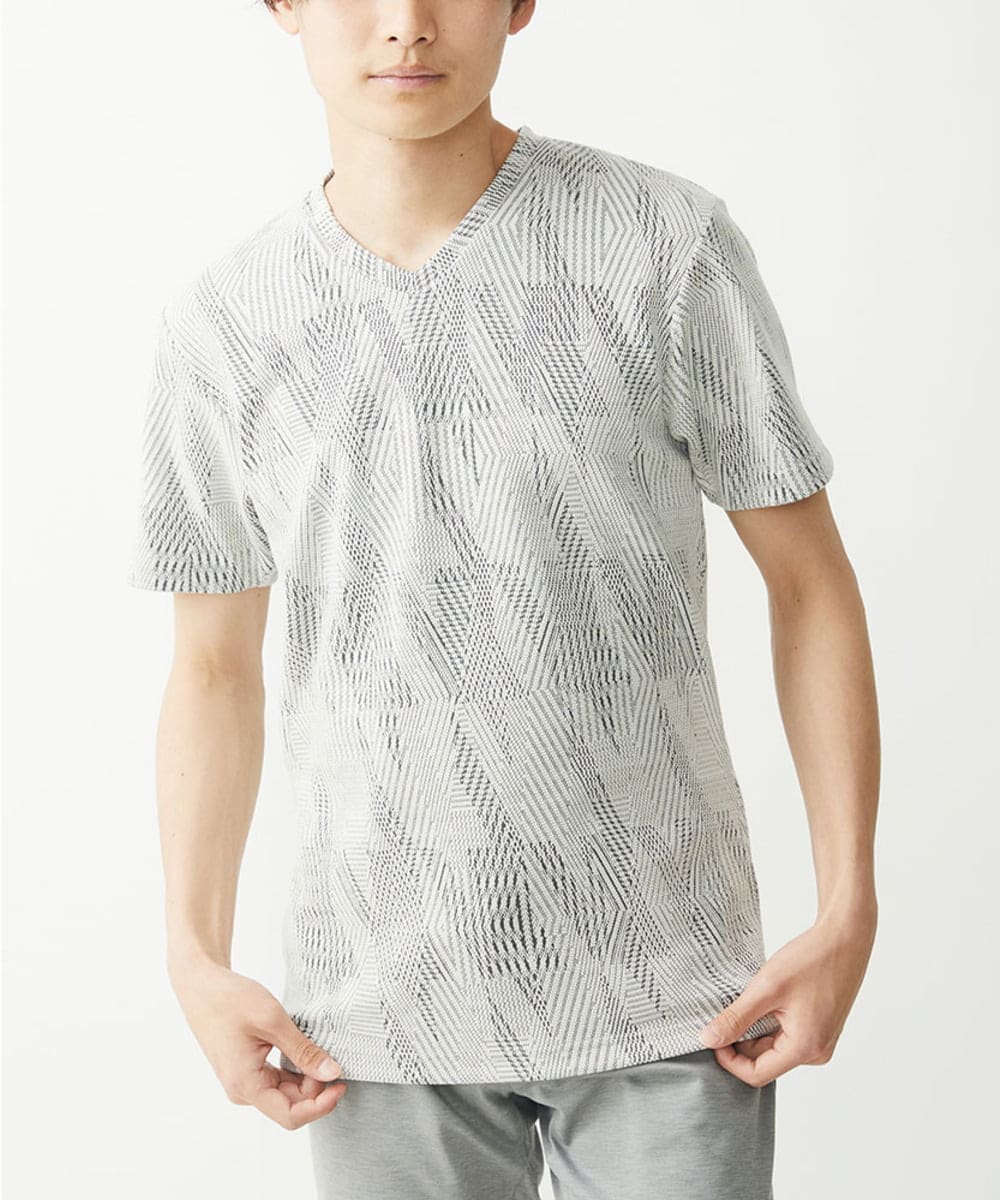 MKKHX23069 MK MICHEL KLEIN HOMME(MKミッシェルクランオム) 【大きいサイズあり】カットソー/ジオメトリックジャガード グレー