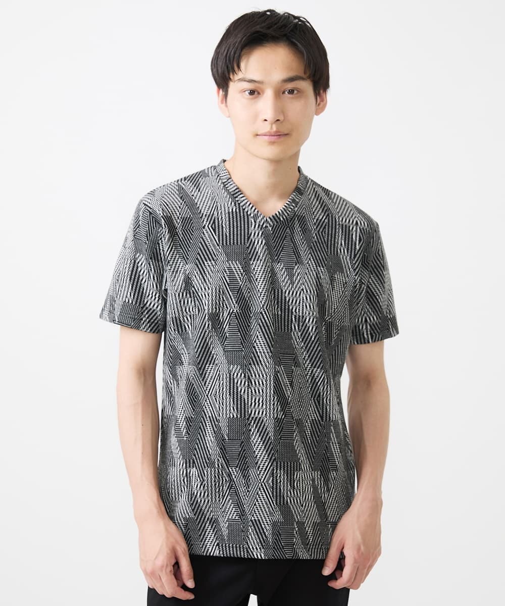 MKKHX23069 MK MICHEL KLEIN HOMME(MKミッシェルクランオム) 【大きいサイズあり】カットソー/ジオメトリックジャガード ブラック
