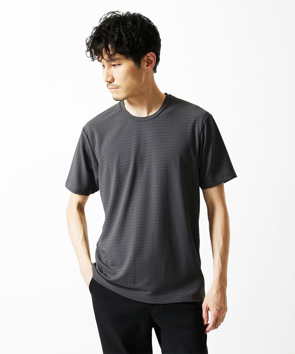 MKKIA32050 MK MICHEL KLEIN HOMME(MKミッシェルクランオム) 【接触冷感】ティサ―ジュジャガードカットソー ダークグレー