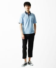 MKKIA53110 MK MICHEL KLEIN HOMME(MKミッシェルクランオム) ブラックストライプカラーポロシャツ ライトブルー
