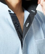 MKKIA53110 MK MICHEL KLEIN HOMME(MKミッシェルクランオム) ブラックストライプカラーポロシャツ ライトブルー
