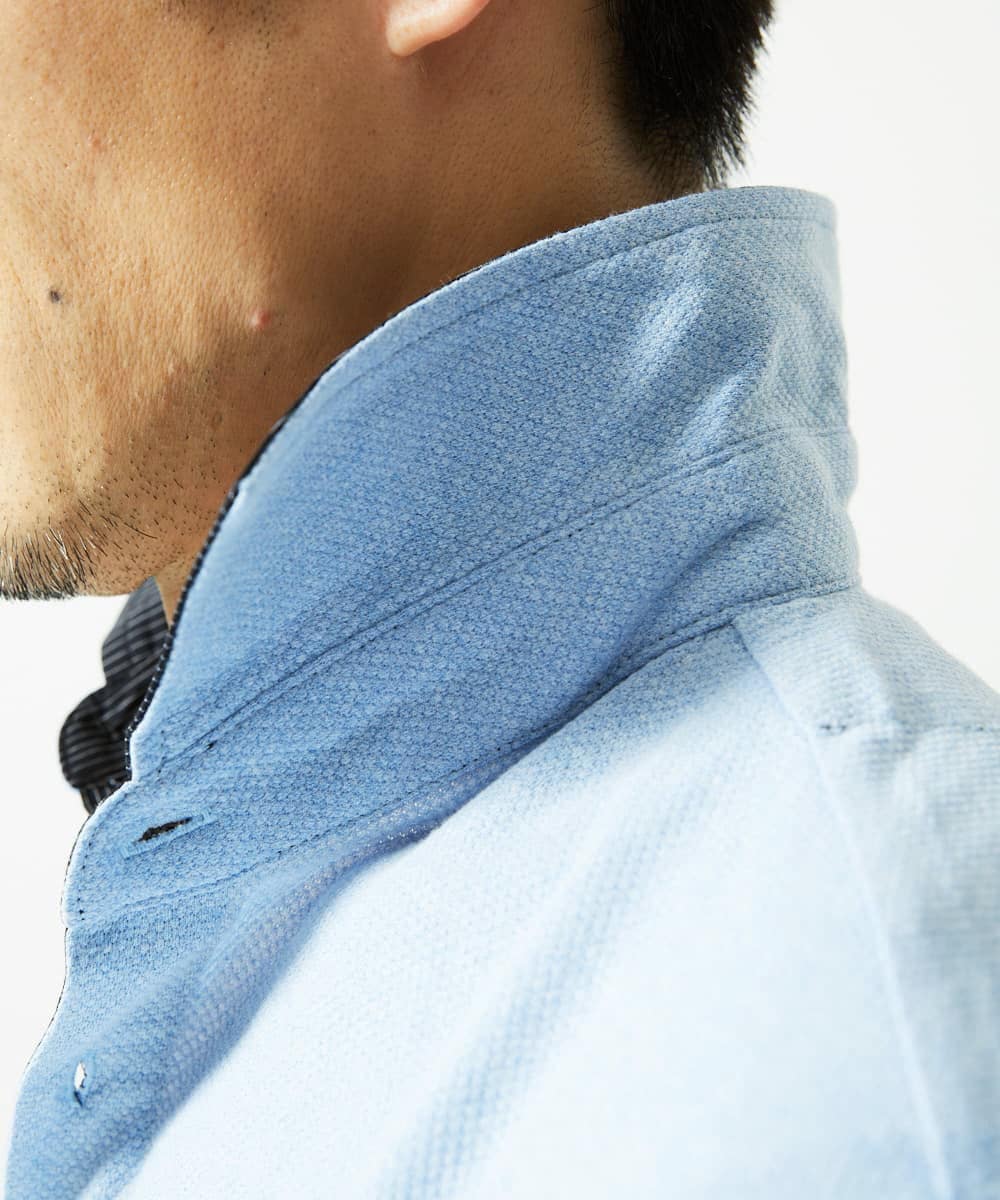 MKKIA53110 MK MICHEL KLEIN HOMME(MKミッシェルクランオム) ブラックストライプカラーポロシャツ ライトブルー