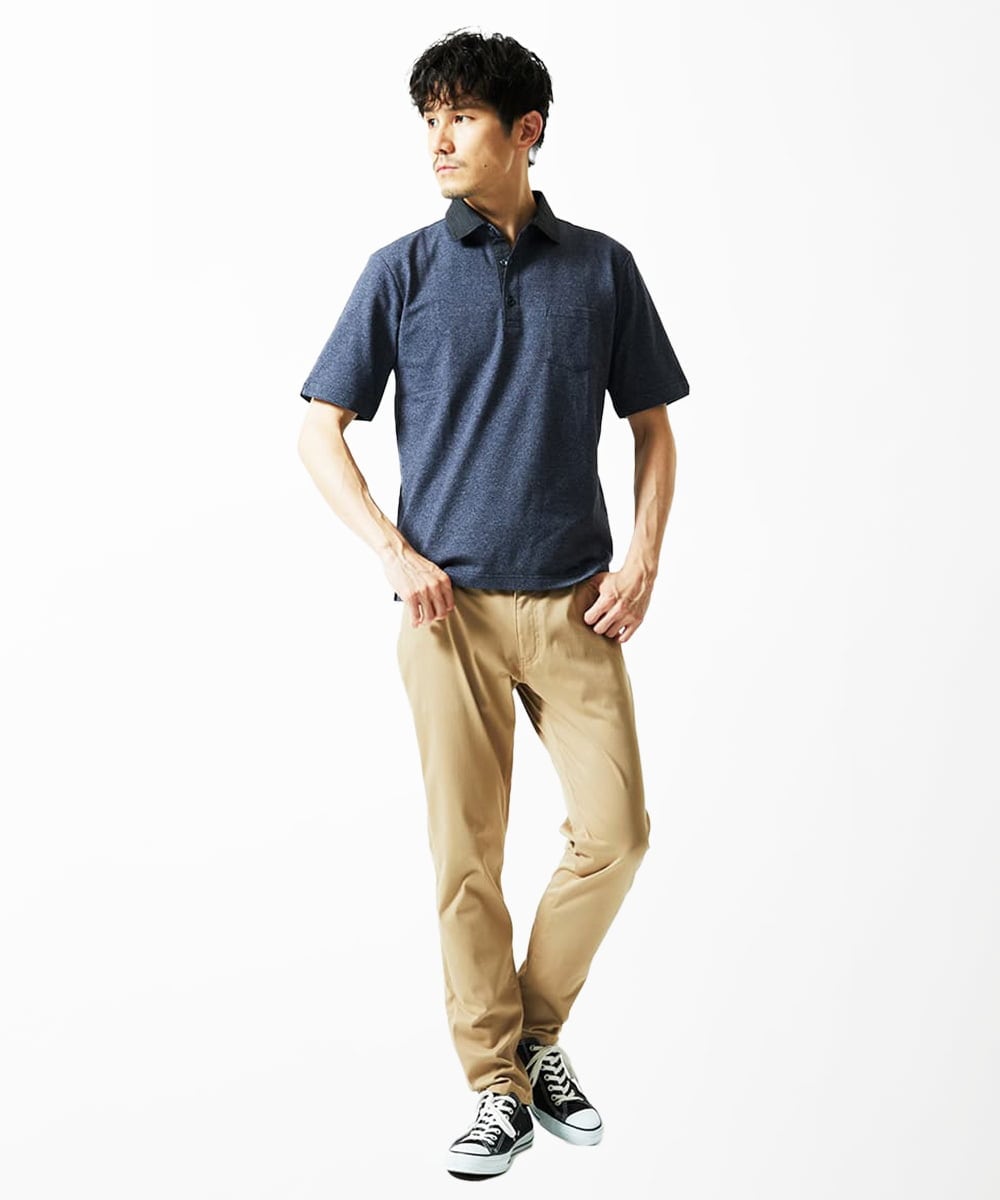 MKKIA53110 MK MICHEL KLEIN HOMME(MKミッシェルクランオム) ブラックストライプカラーポロシャツ ネイビー