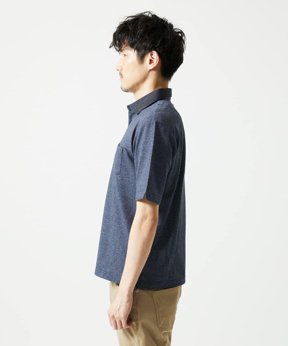 MKKIA53110 MK MICHEL KLEIN HOMME(MKミッシェルクランオム) ブラックストライプカラーポロシャツ ネイビー