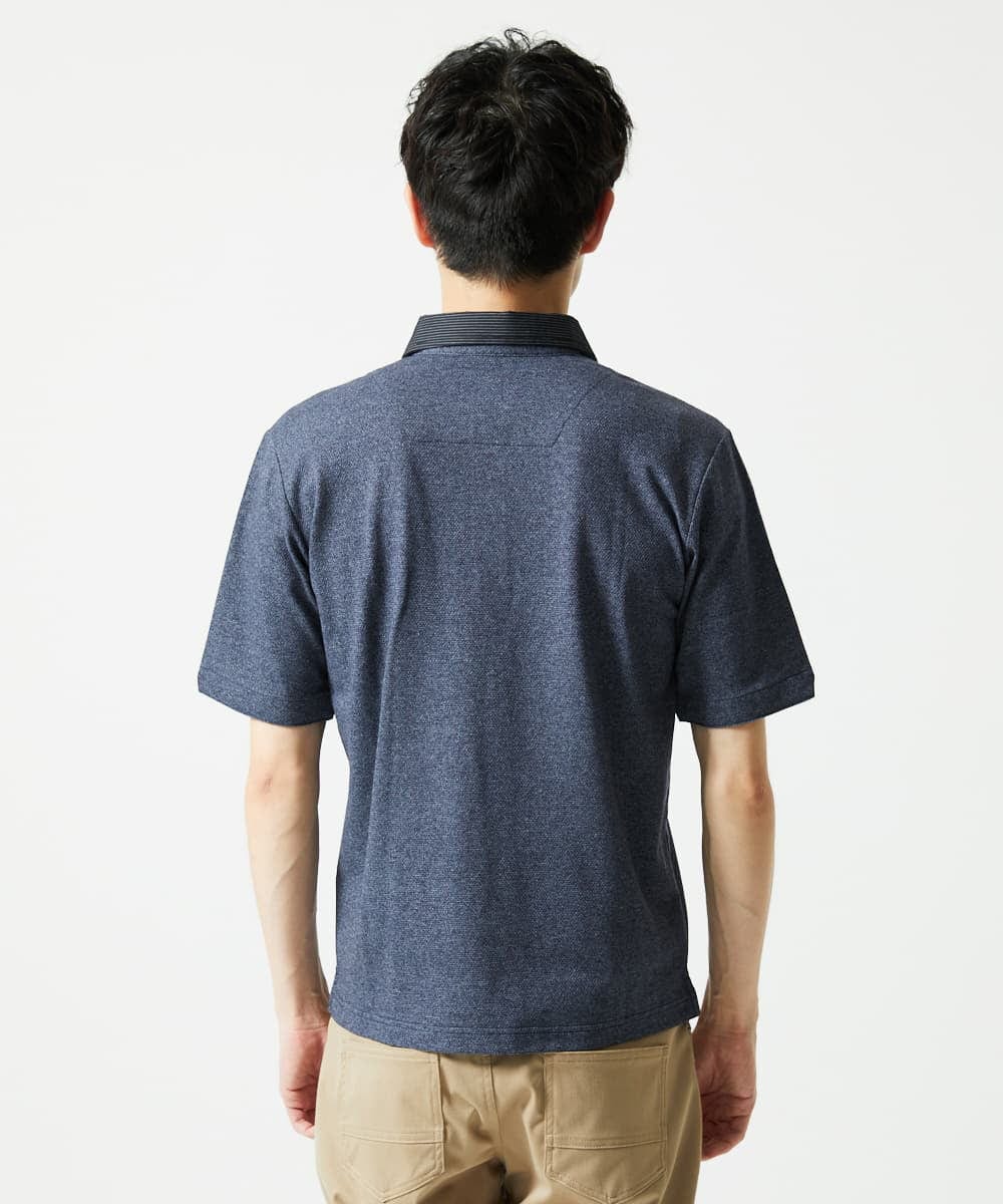 MKKIA53110 MK MICHEL KLEIN HOMME(MKミッシェルクランオム) ブラックストライプカラーポロシャツ ネイビー