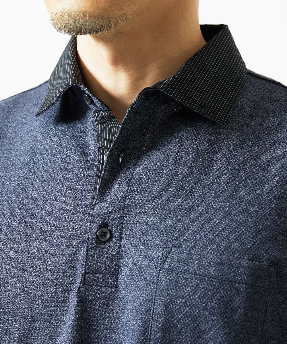 MKKIA53110 MK MICHEL KLEIN HOMME(MKミッシェルクランオム) ブラックストライプカラーポロシャツ ネイビー