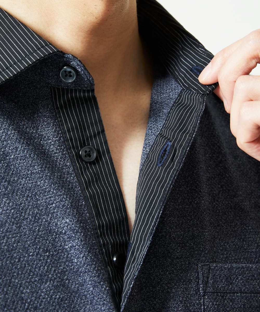 MKKIA53110 MK MICHEL KLEIN HOMME(MKミッシェルクランオム) ブラックストライプカラーポロシャツ ネイビー