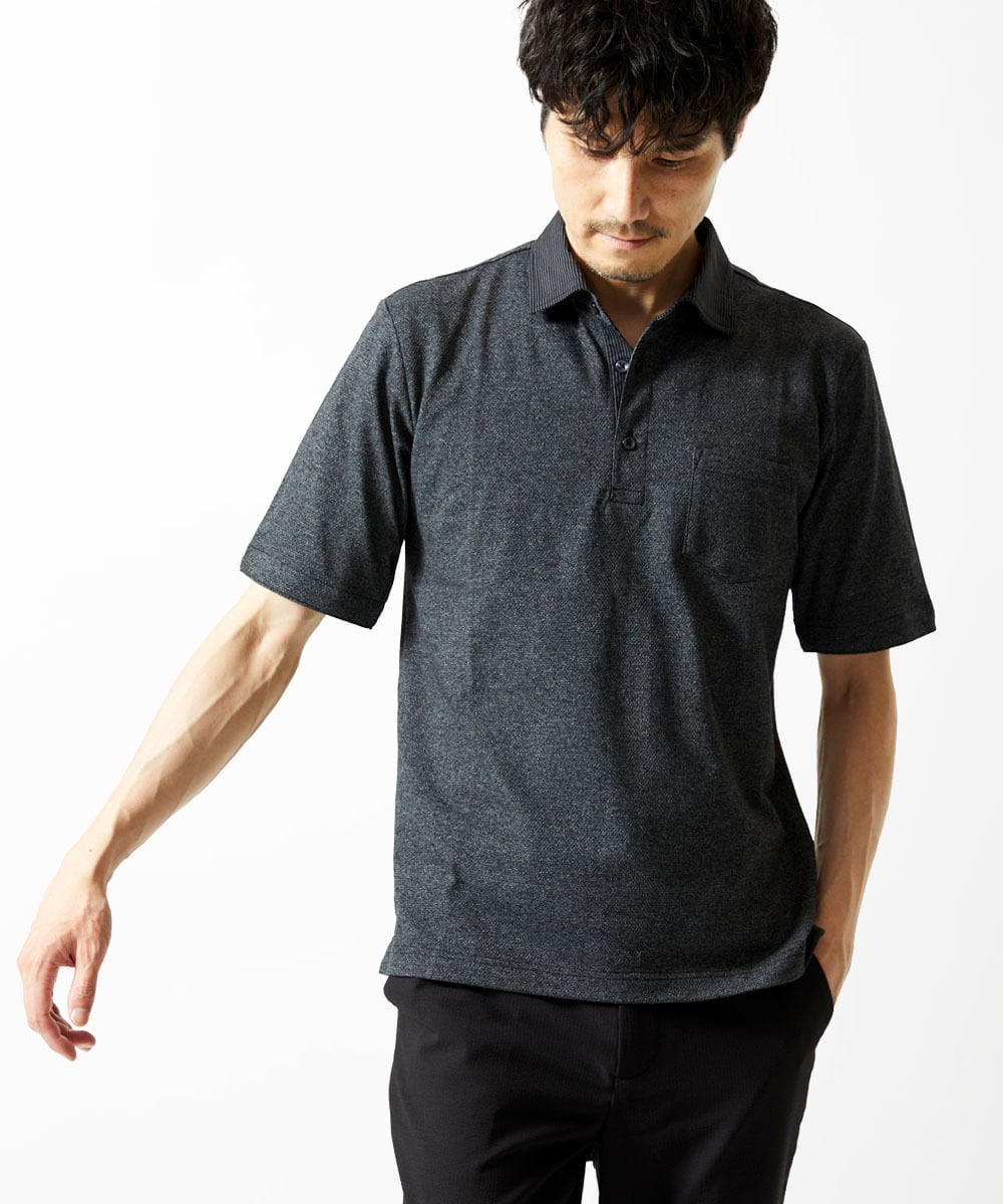 MKKIA53110 MK MICHEL KLEIN HOMME ブラックストライプカラーポロシャツ