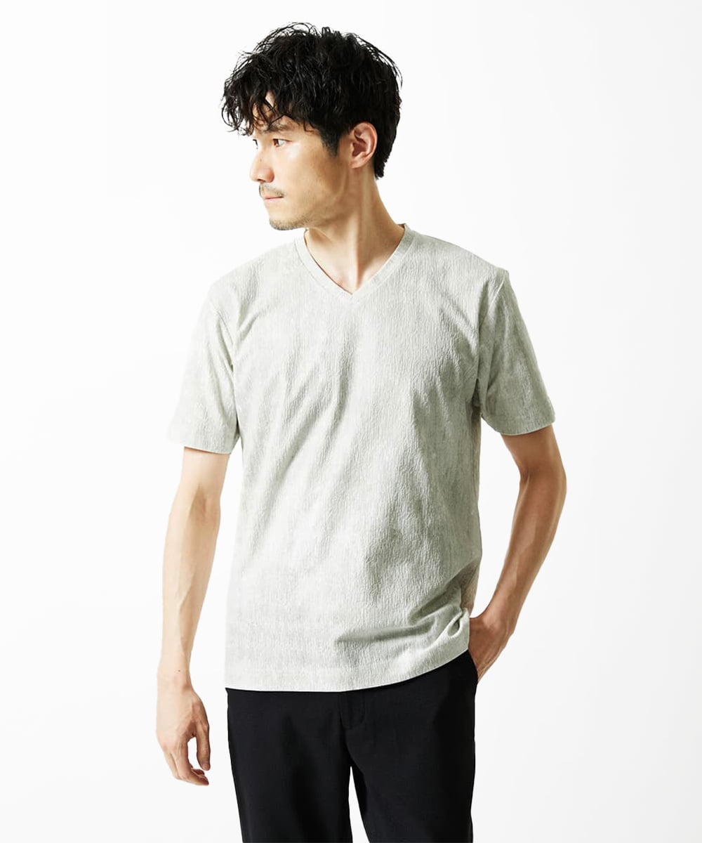 MKKIC01055 MK MICHEL KLEIN HOMME(MKミッシェルクランオム) 【洗える】ジャガードカットソー ホワイト