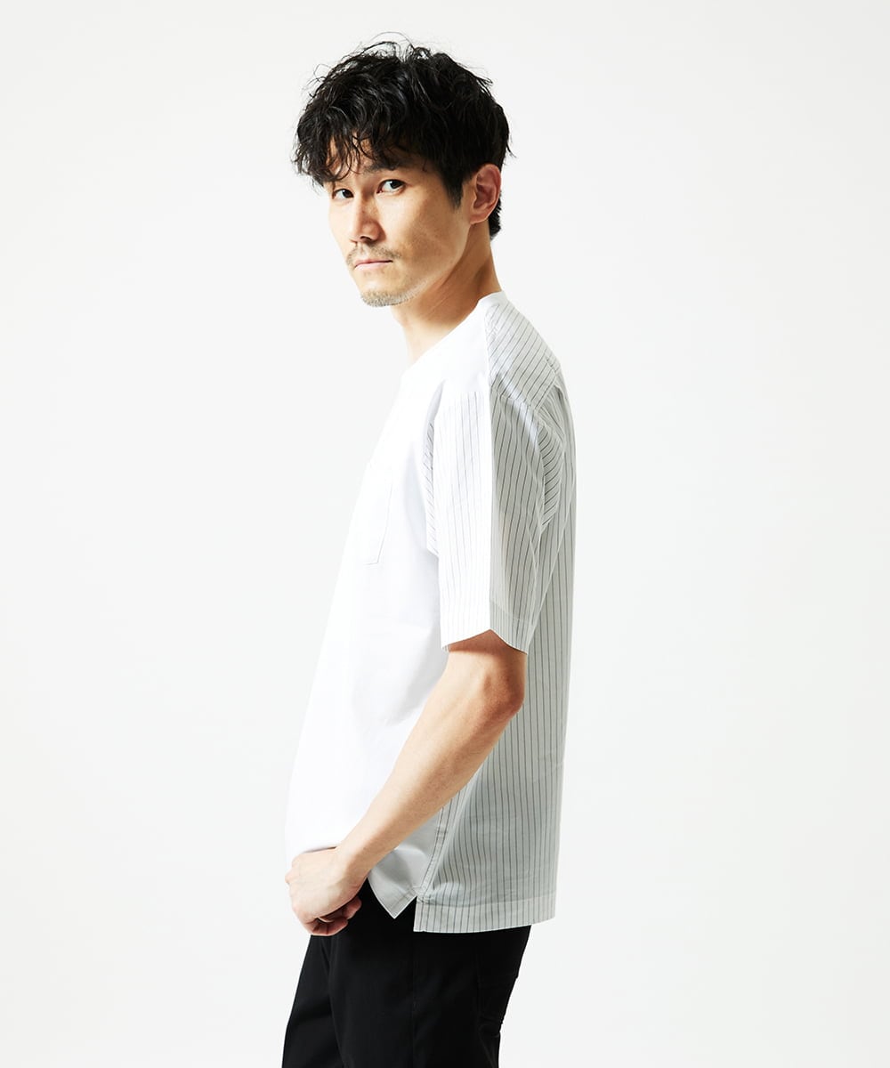 MKKIC02069 MK MICHEL KLEIN HOMME(MKミッシェルクランオム) 【洗える】ドッキングデザインカットソー ホワイト