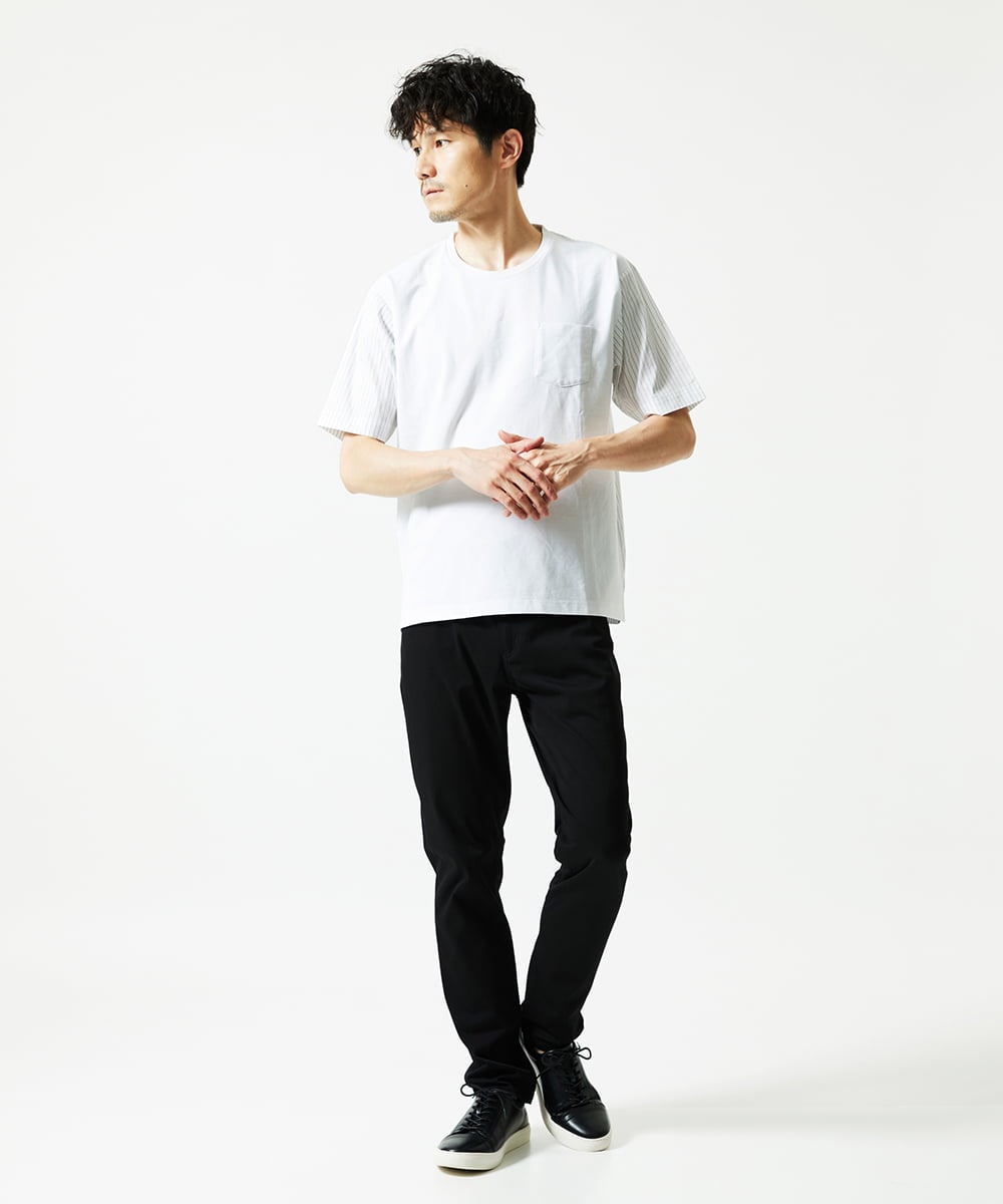 MKKIC02069 MK MICHEL KLEIN HOMME(MKミッシェルクランオム) 【洗える】ドッキングデザインカットソー ホワイト