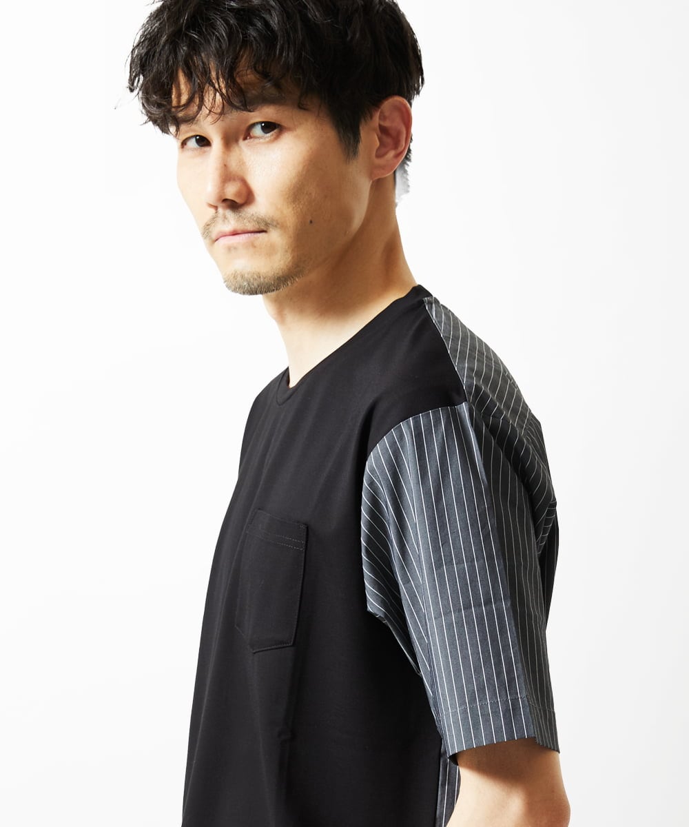 MKKIC02069 MK MICHEL KLEIN HOMME(MKミッシェルクランオム) 【洗える】ドッキングデザインカットソー ブラック