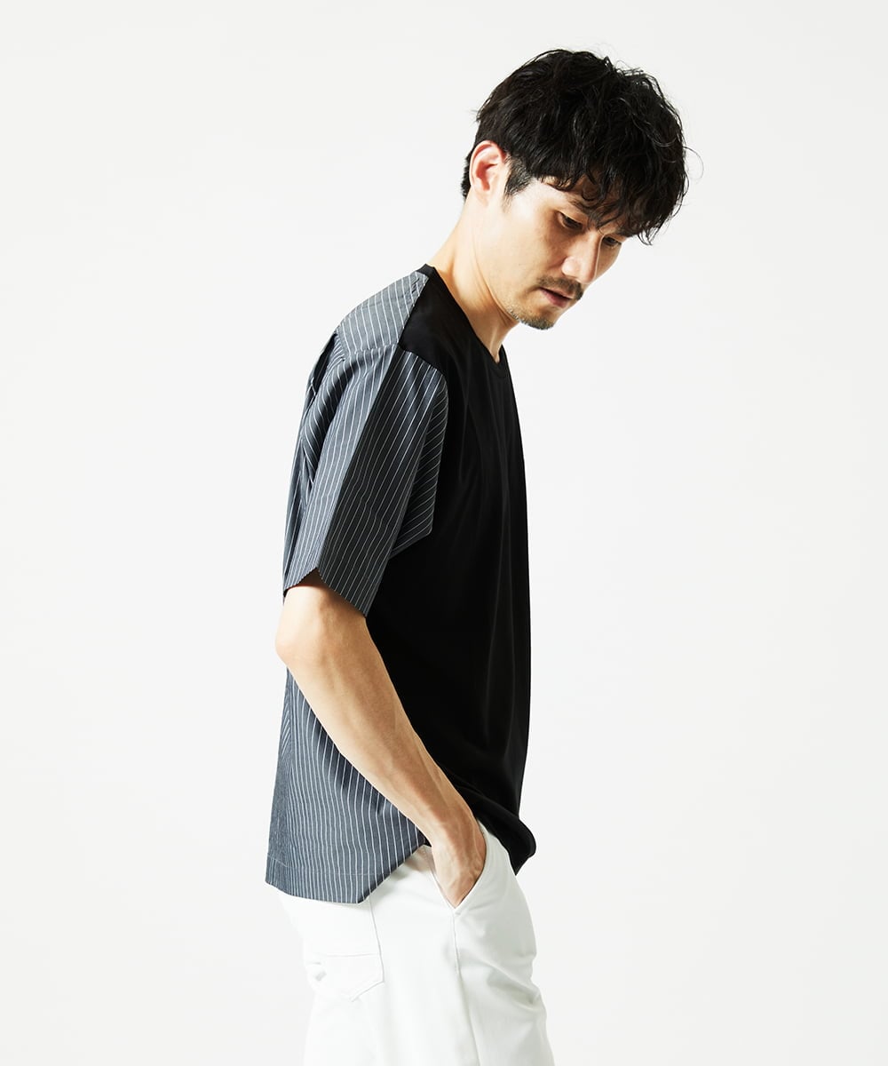 MKKIC02069 MK MICHEL KLEIN HOMME(MKミッシェルクランオム) 【洗える】ドッキングデザインカットソー ブラック