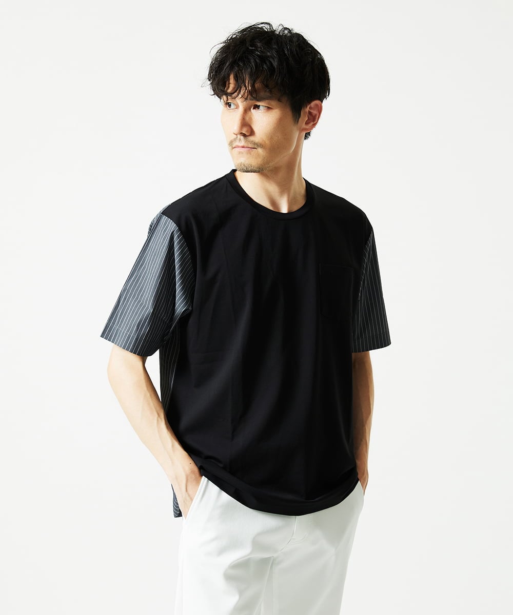 MKKIC02069 MK MICHEL KLEIN HOMME(MKミッシェルクランオム) 【洗える】ドッキングデザインカットソー ブラック