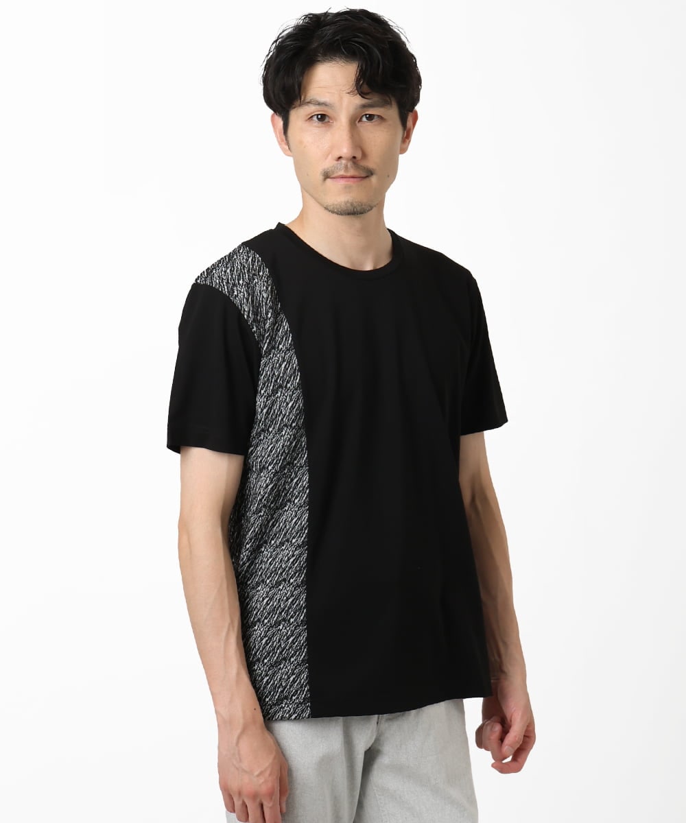 MKKIC05069 MK MICHEL KLEIN HOMME(MKミッシェルクランオム) サイドデザイン切替えカットソー ブラック