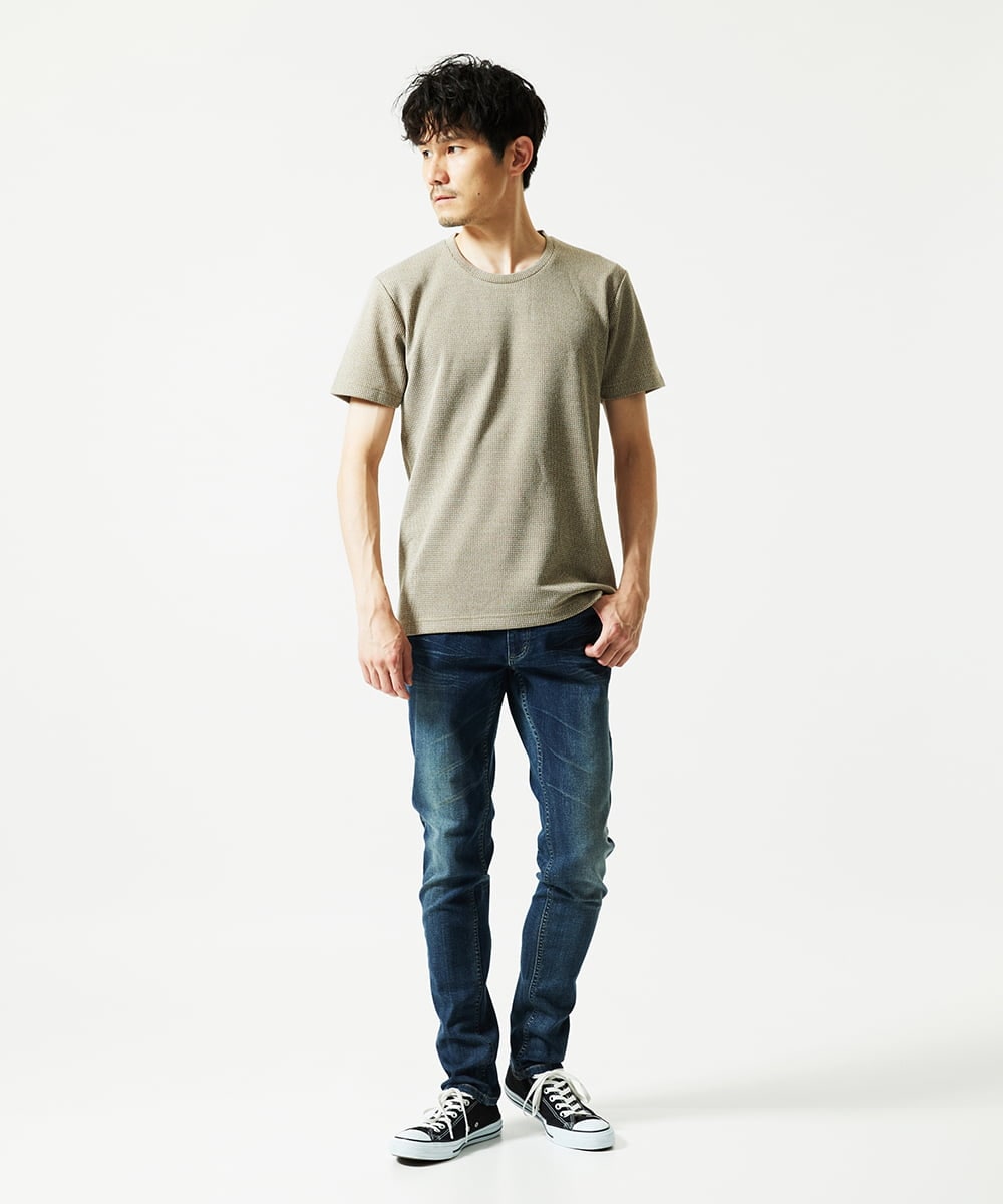MKKIC18059 MK MICHEL KLEIN HOMME(MKミッシェルクランオム) 【洗える】ワッフルカットソー カーキ