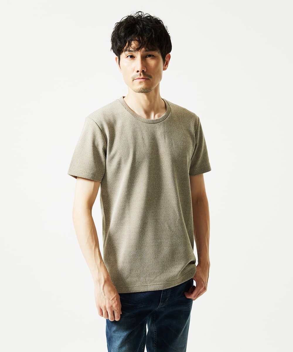 MKKIC18059 MK MICHEL KLEIN HOMME(MKミッシェルクランオム) 【洗える】ワッフルカットソー カーキ