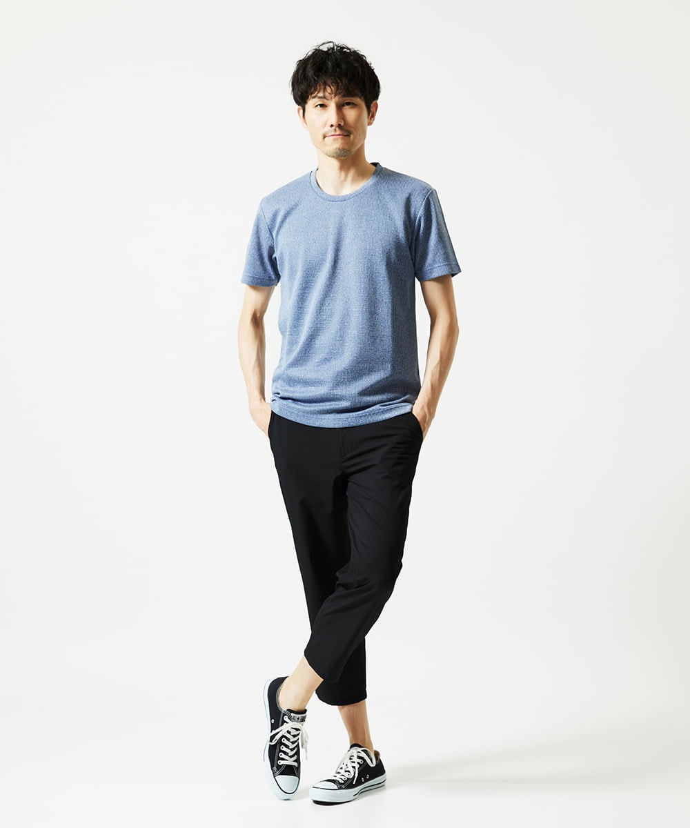 MKKIC18059 MK MICHEL KLEIN HOMME(MKミッシェルクランオム) 【洗える】ワッフルカットソー ブルー