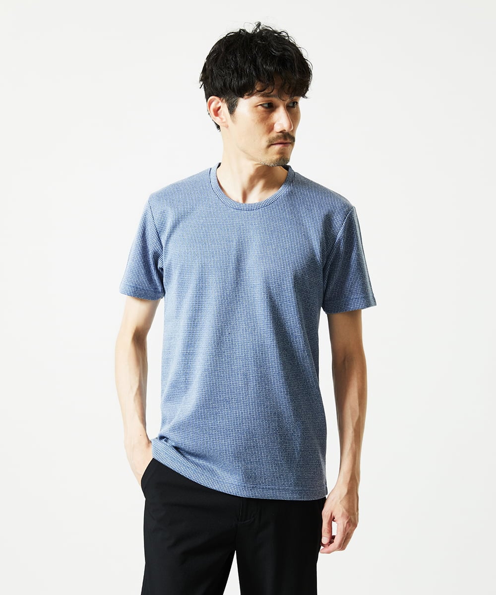 MKKIC18059 MK MICHEL KLEIN HOMME(MKミッシェルクランオム) 【洗える】ワッフルカットソー ブルー