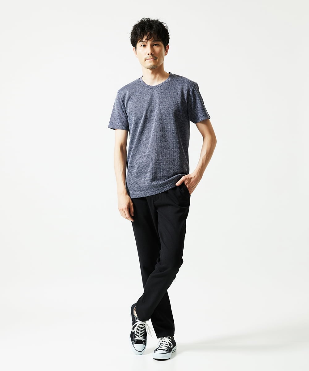 MKKIC18059 MK MICHEL KLEIN HOMME(MKミッシェルクランオム) 【洗える】ワッフルカットソー ネイビー