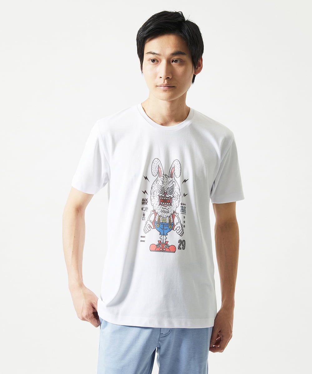 MKKIC25069 MK MICHEL KLEIN HOMME(MKミッシェルクランオム) MOT8ｺﾗﾎﾞｳｻｷﾞﾌﾟﾘﾝﾄTｼｬﾂ ホワイト