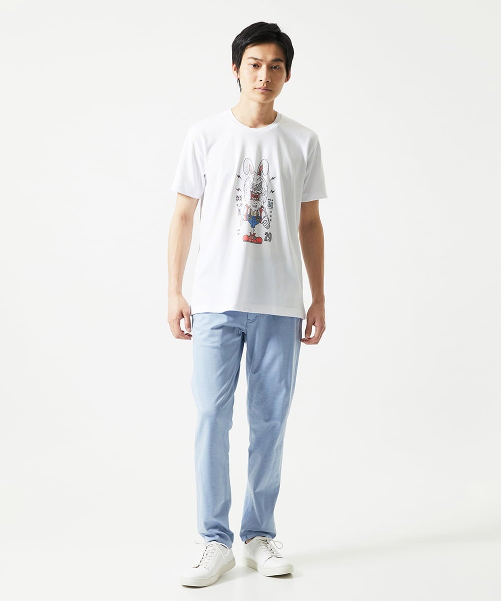 MKKIC25069 MK MICHEL KLEIN HOMME(MKミッシェルクランオム) MOT8ｺﾗﾎﾞｳｻｷﾞﾌﾟﾘﾝﾄTｼｬﾂ ホワイト