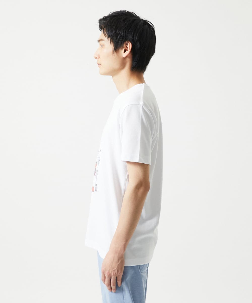 MKKIC25069 MK MICHEL KLEIN HOMME(MKミッシェルクランオム) MOT8ｺﾗﾎﾞｳｻｷﾞﾌﾟﾘﾝﾄTｼｬﾂ ホワイト