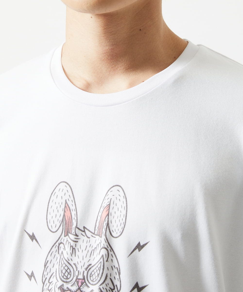 MKKIC25069 MK MICHEL KLEIN HOMME(MKミッシェルクランオム) MOT8ｺﾗﾎﾞｳｻｷﾞﾌﾟﾘﾝﾄTｼｬﾂ ホワイト