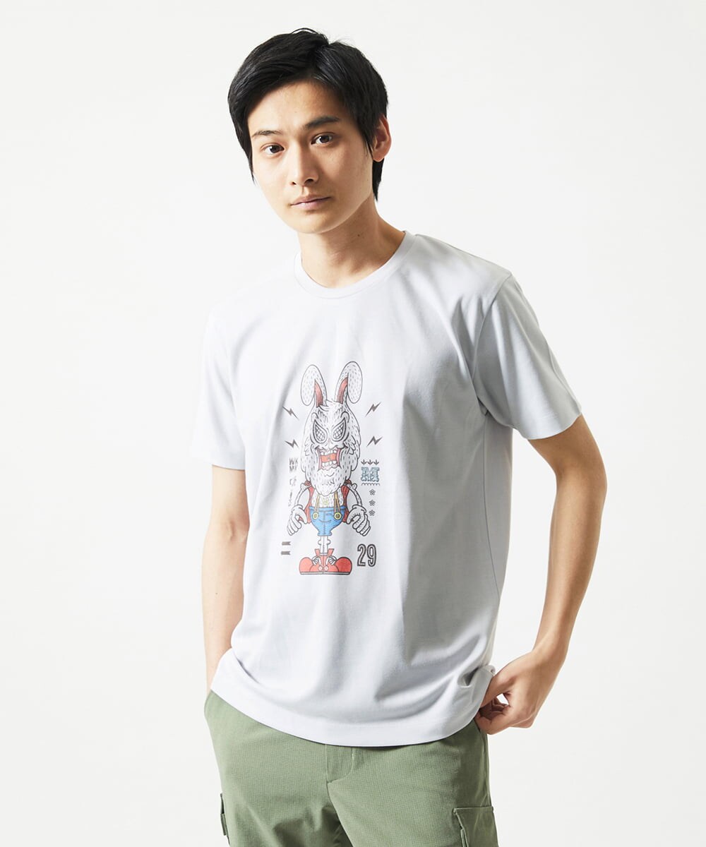 MKKIC25069 MK MICHEL KLEIN HOMME(MKミッシェルクランオム) MOT8ｺﾗﾎﾞｳｻｷﾞﾌﾟﾘﾝﾄTｼｬﾂ ライトグレー