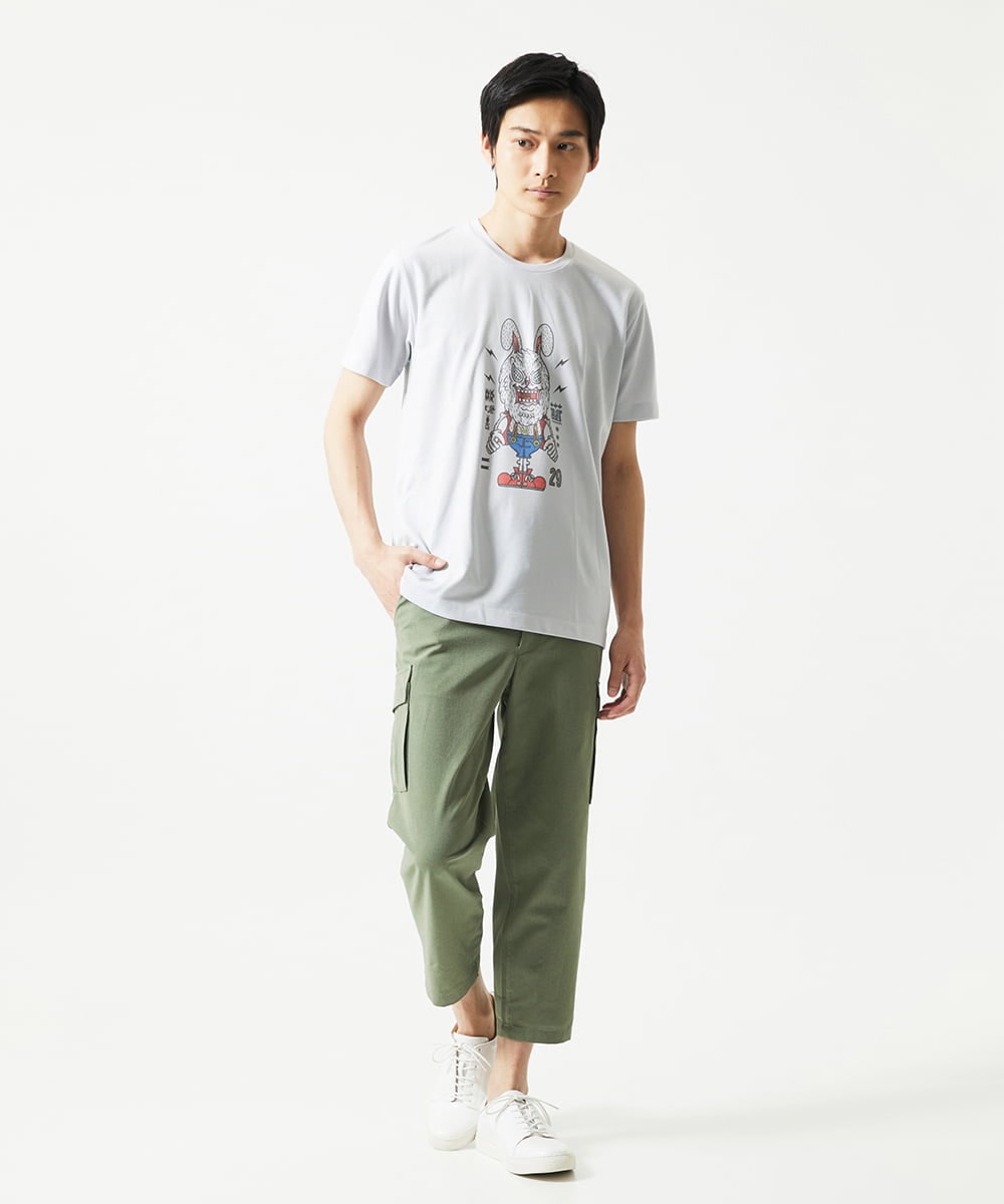 MKKIC25069 MK MICHEL KLEIN HOMME(MKミッシェルクランオム) MOT8ｺﾗﾎﾞｳｻｷﾞﾌﾟﾘﾝﾄTｼｬﾂ ライトグレー