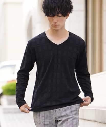 MK MICHEL KLEIN HOMME(MK ミッシェルクランオム) カットソー（ブロックジャガード） ブラック/黒 46