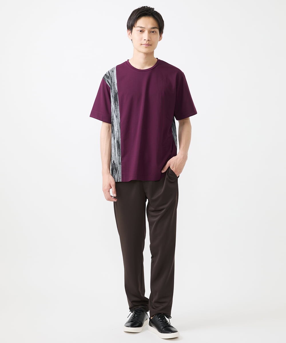 MKKIX04069 MK MICHEL KLEIN HOMME(MKミッシェルクランオム) 【洗える】Tシャツ/ハケ目柄切り替えリラックスシルエット パープル