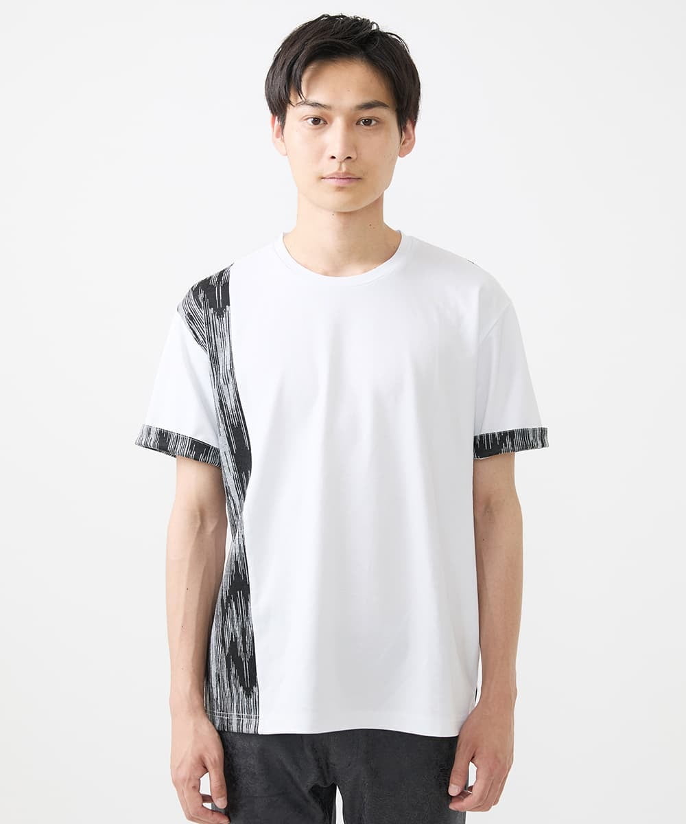MKKIX04069 MK MICHEL KLEIN HOMME(MKミッシェルクランオム) 【洗える】Tシャツ/ハケ目柄切り替えリラックスシルエット パープル