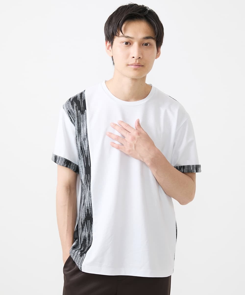 MKKIX04069 MK MICHEL KLEIN HOMME(MKミッシェルクランオム) 【洗える】Tシャツ/ハケ目柄切り替えリラックスシルエット パープル