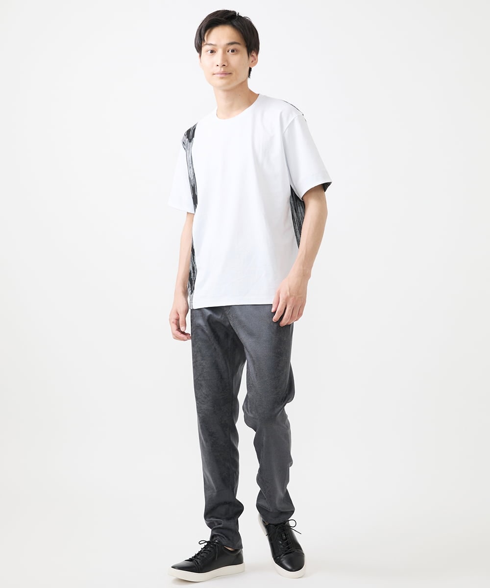 MKKIX04069 MK MICHEL KLEIN HOMME(MKミッシェルクランオム) 【洗える】Tシャツ/ハケ目柄切り替えリラックスシルエット パープル