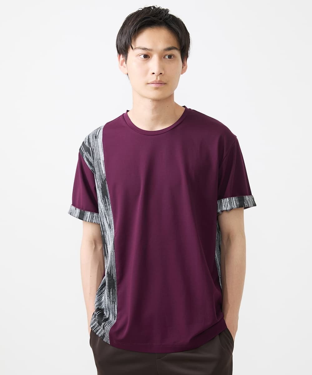 MKKIX04069 MK MICHEL KLEIN HOMME(MKミッシェルクランオム) 【洗える】Tシャツ/ハケ目柄切り替えリラックスシルエット パープル