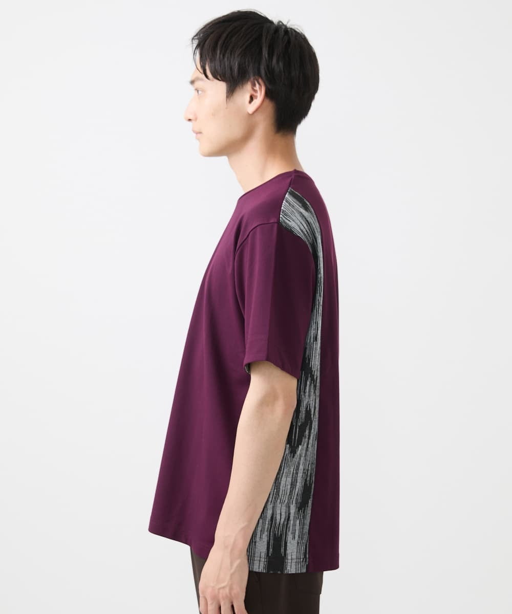 MKKIX04069 MK MICHEL KLEIN HOMME(MKミッシェルクランオム) 【洗える】Tシャツ/ハケ目柄切り替えリラックスシルエット パープル