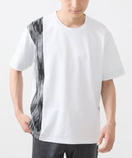 MKKIX04069 MK MICHEL KLEIN HOMME(MKミッシェルクランオム) 【洗える】Tシャツ/ハケ目柄切り替えリラックスシルエット ホワイト