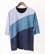 MKKIX06069 MK MICHEL KLEIN HOMME(MKミッシェルクランオム) 【洗える】五分袖カットソー/スエード切り替えシルキーポンチ ネイビー