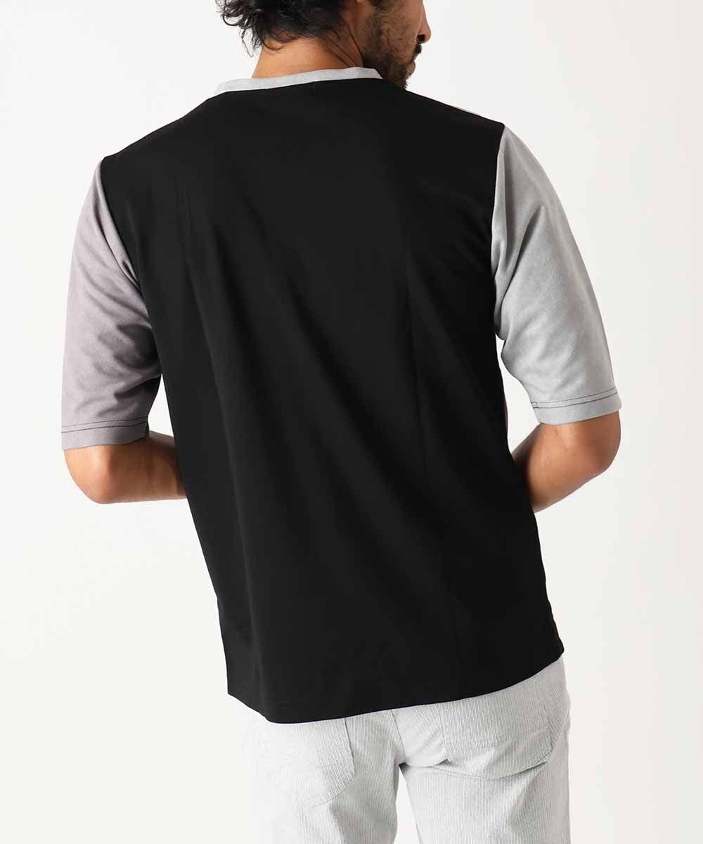 MKKIX06069 MK MICHEL KLEIN HOMME(MKミッシェルクランオム) 【洗える】五分袖カットソー/スエード切り替えシルキーポンチ ネイビー