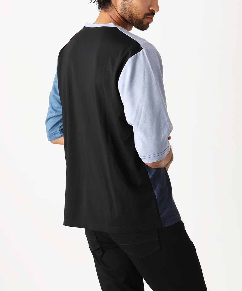 MKKIX06069 MK MICHEL KLEIN HOMME(MKミッシェルクランオム) 【洗える】五分袖カットソー/スエード切り替えシルキーポンチ ネイビー