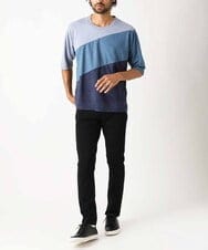 MKKIX06069 MK MICHEL KLEIN HOMME(MKミッシェルクランオム) 【洗える】五分袖カットソー/スエード切り替えシルキーポンチ ネイビー