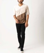 MKKIX06069 MK MICHEL KLEIN HOMME(MKミッシェルクランオム) 【洗える】五分袖カットソー/スエード切り替えシルキーポンチ ネイビー