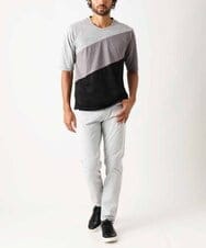 MKKIX06069 MK MICHEL KLEIN HOMME(MKミッシェルクランオム) 【洗える】五分袖カットソー/スエード切り替えシルキーポンチ ネイビー