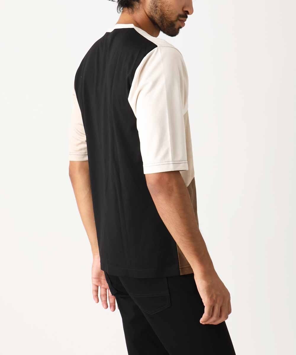MKKIX06069 MK MICHEL KLEIN HOMME(MKミッシェルクランオム) 【洗える】五分袖カットソー/スエード切り替えシルキーポンチ ネイビー