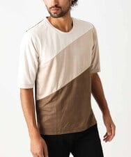 MKKIX06069 MK MICHEL KLEIN HOMME(MKミッシェルクランオム) 【洗える】五分袖カットソー/スエード切り替えシルキーポンチ ベージュ
