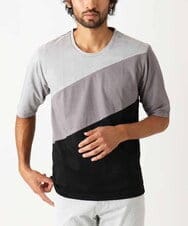 MKKIX06069 MK MICHEL KLEIN HOMME(MKミッシェルクランオム) 【洗える】五分袖カットソー/スエード切り替えシルキーポンチ グレー